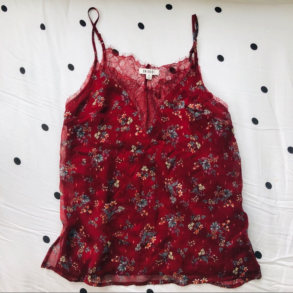 One Heart Floral Spaghetti Strap Camisole w/ Lace